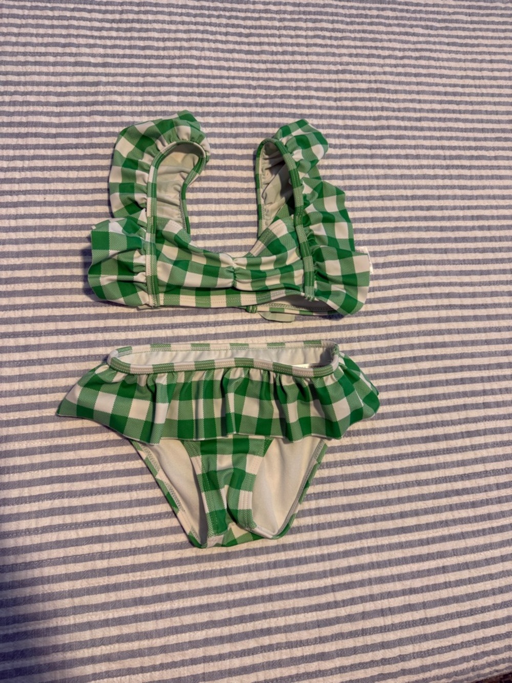 Old Navy Green and White Gingham Ruffle Bikini Top and Bottom